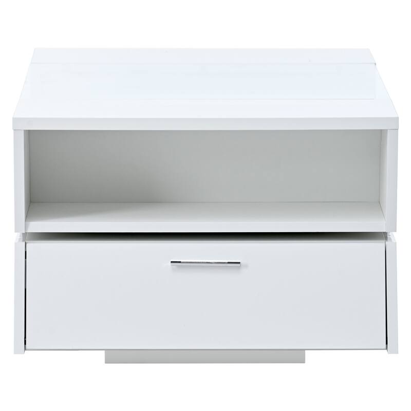 Double-Layer Coffee Table with Open Shelves, Geometric Cocktail Table with Storage, Glass-Top Center Table for Living Room