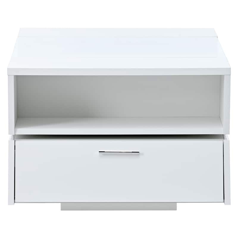 Roomfitters Glass-Top Coffee Table with Open Shelves and Cabinets, Modern 2-Tier Center Table with Storage for Living Room