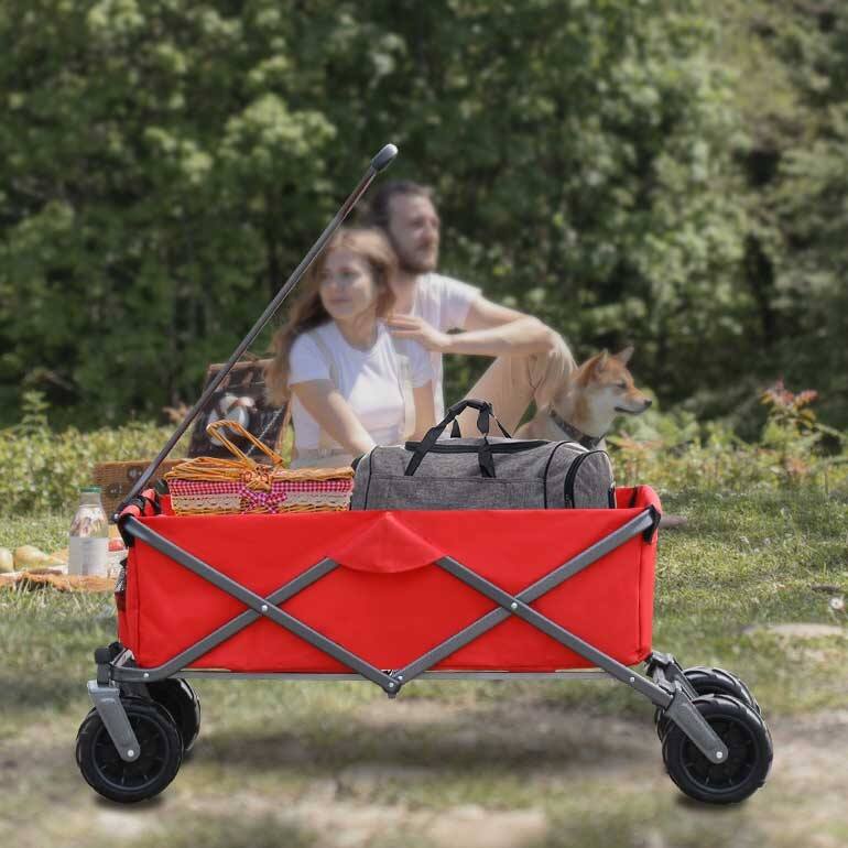 Folding Wagon with All-Terrain Wheels, 230lbs Capacity, Telescoping Handle, and Dust Cover for Beach, Outdoor, and Garden Use - Grey