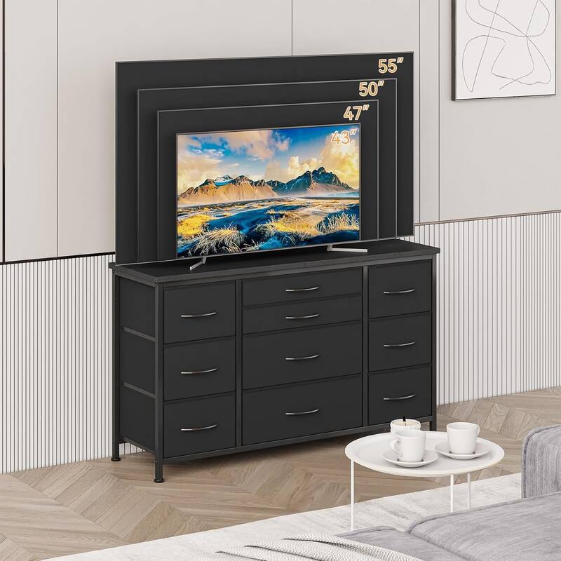 55 Inch Dresser TV Stand with Charging Station and Wood Tabletop