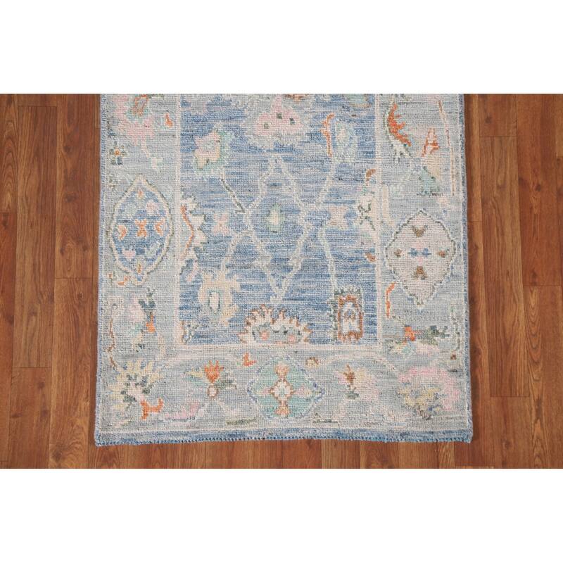 Hand Knotted Oriental 100% Wool Carpet Transitional All-Over Navy Blue & Blues Oushak Runner Rug - 9' 11'' X 2' 8''