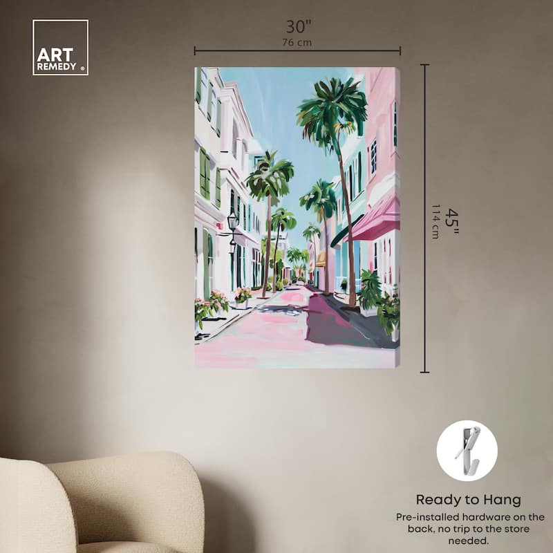 Art Remedy Down The Avenue Gallery Wrapped Colorful Coastal 1 Piece Canvas Wall Art