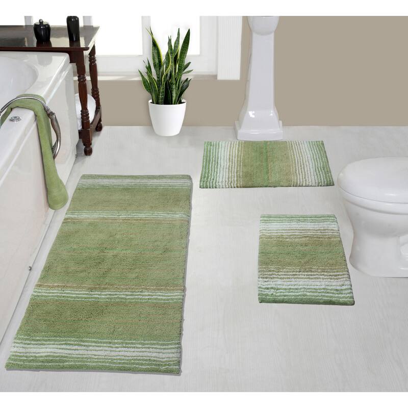 Gradiation Rug Collection 100% Cotton Non-Slip Bathroom Rug Set, Machine Washable Bath Rug, 3 Piece Set with Runner Rug - Sage