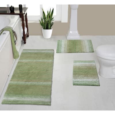 Gradiation Rug Collection 100% Cotton Non-Slip Bathroom Rug Set, Machine Washable Bath Rug, 3 Piece Set with Runner Rug