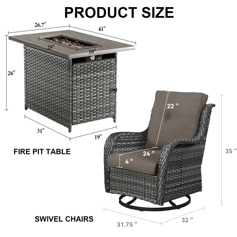 2 Swivel Chairs with Fire Pit Table