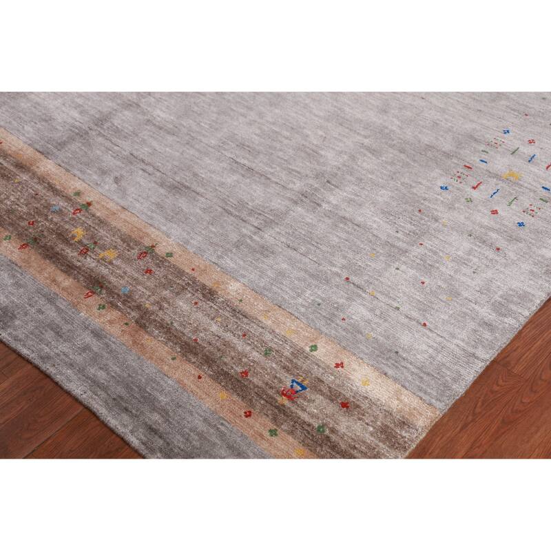 Gabbeh Indian Area Rug Handmade Beige Tribal Silk Carpet - 7'9" x 9'9"