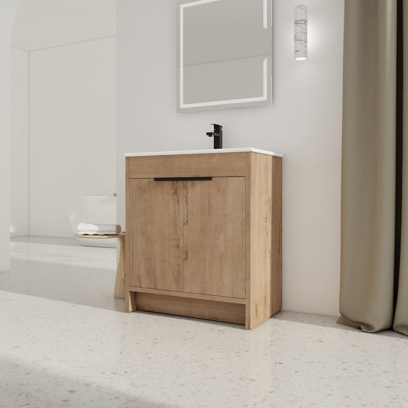 30" Freestanding Bathroom Vanity with White Ceramic Sink ,2 Soft-Close Cabinet Doors