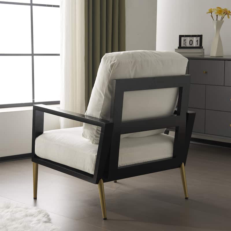 Floral Print Velvet Accent Armchair with Metal Legs and Rubberwood Frame, Wide Armrest Sofa Chair with Pillow Back Lounge Chair