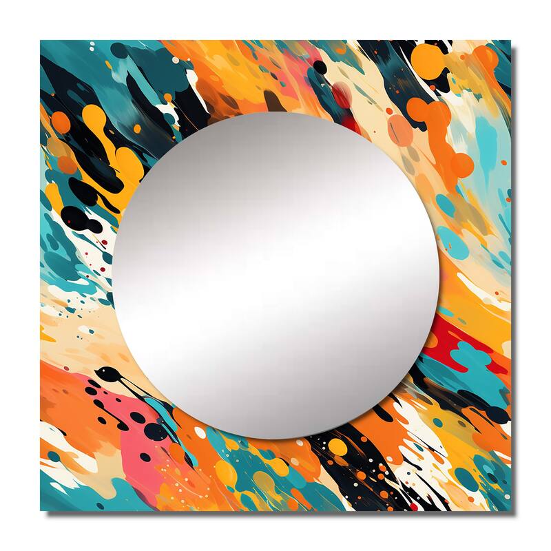 Designart "Multicolor Artistic Expression I" Modern Wall Mirror - Abstract Large Square Printed Mirror For Hallway