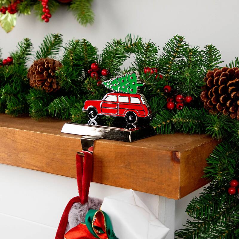Vintage Station Wagon Car with Tree Christmas Stocking Holder - 5.25"