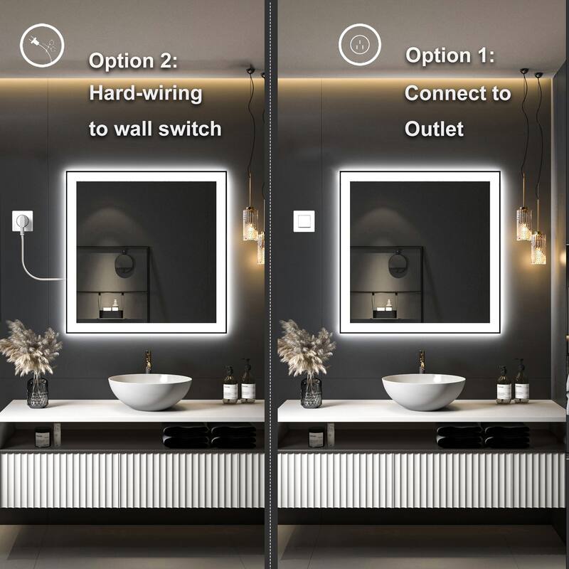 TOOLKISS Black Frame Anti-Fog Dimmable LED Light Vanity Bathroom Mirror with Backlit and Front Light