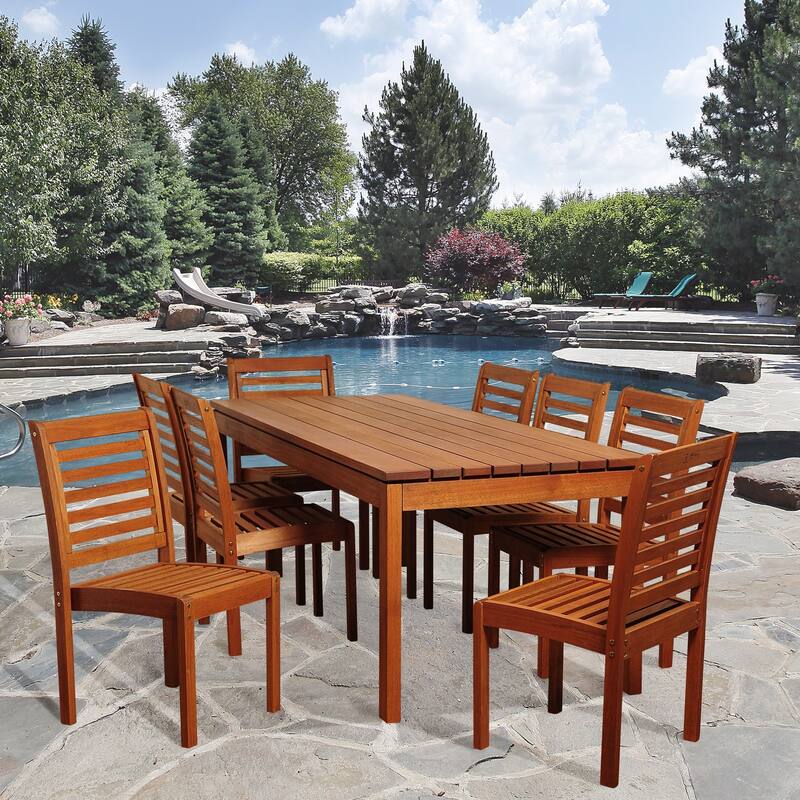 9-Piece Brown Elliot Eucalyptus Rectangular Patio Dining Set 82.5"