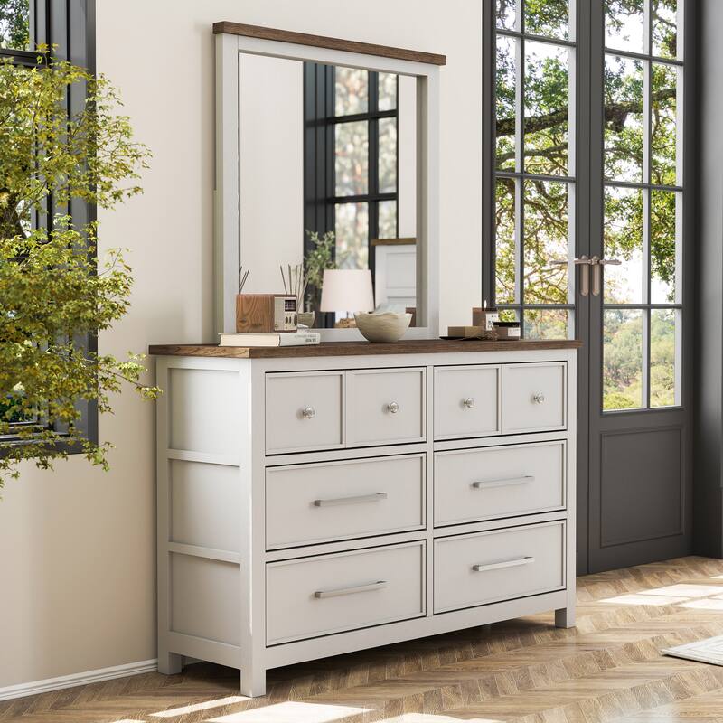Furniture of America Althea Modern Farmhouse 2-piece Solid Wood 6-Drawer Dresser and Mirror Set - White