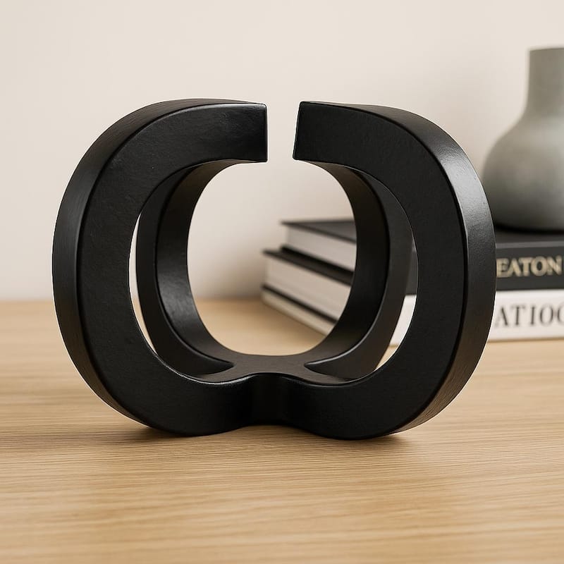 8 Inch Wide Decorative Handmade Aluminum Modern Sculpture - 8 x 8 x 5.5 in - Black