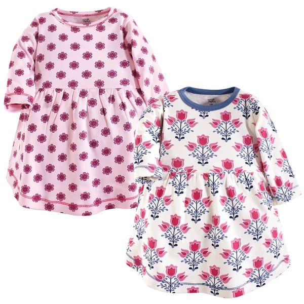 slide 1 of 1, Touched by Nature Baby and Toddler Girl Organic Cotton Long-Sleeve Dresses 2pk, Abstract Flower 2T - Baby Toddler Abstract Flower Long Sleeve