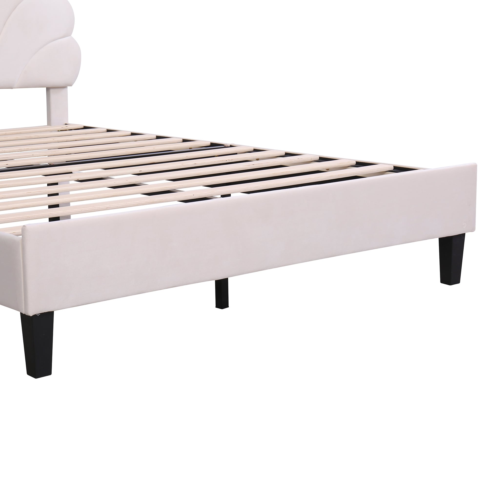 Velvet Flower Pattern Upholstered Platform Bed