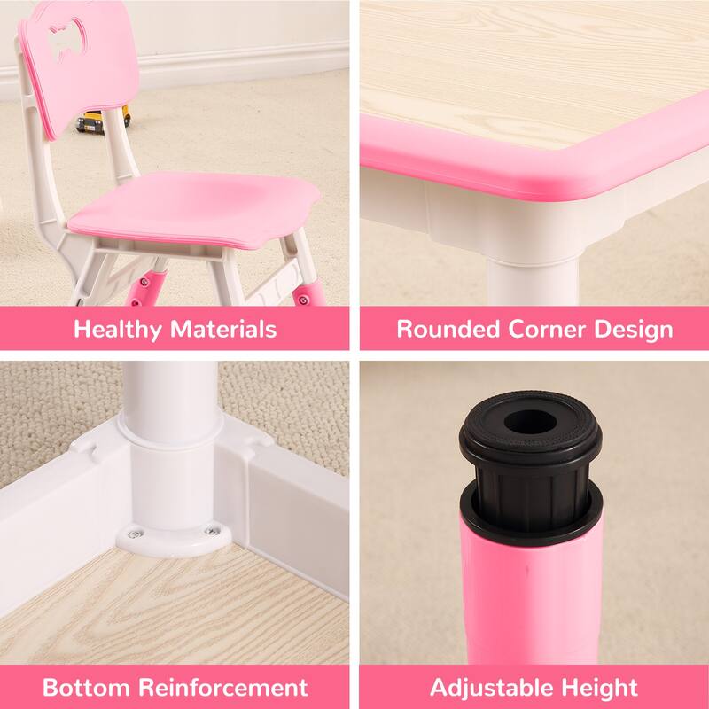 Kids Table and Chairs Set, Height Adjustable Desk With 4 Seats