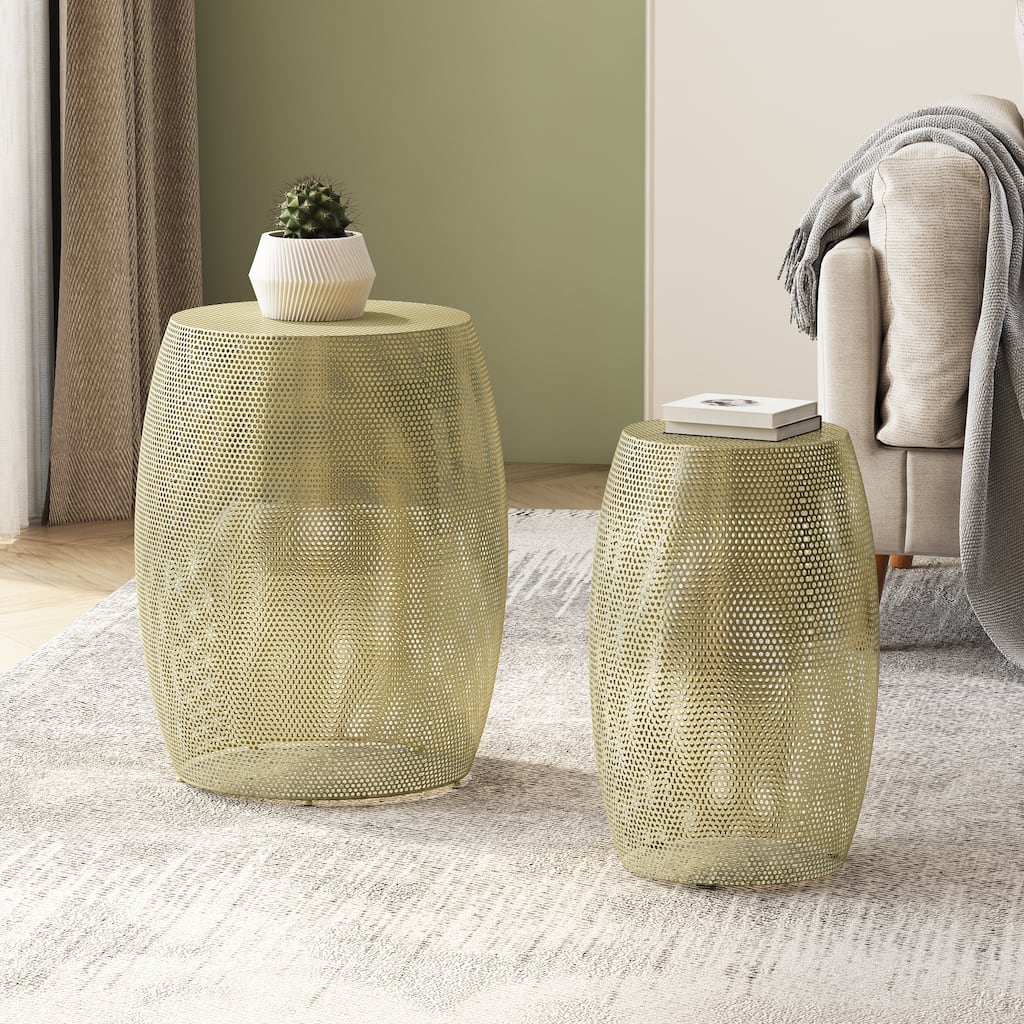 Christopher Knight Home Round Metal Hollow 2 PCS Side Table Set - 16.5" L x 16.5" W x 20.75" H