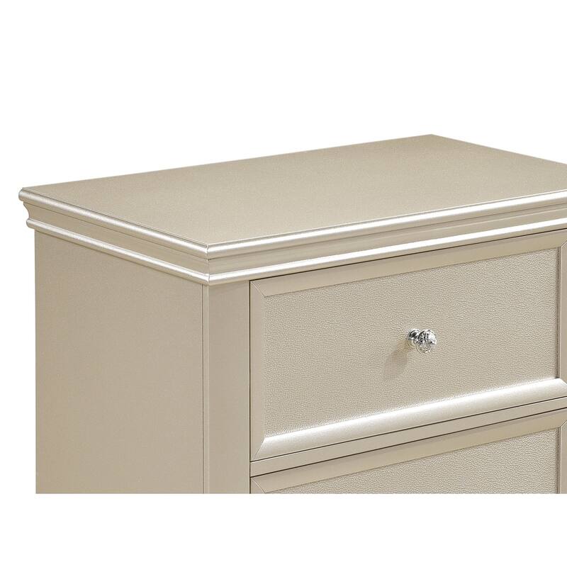 Silver Nightstand, Textural Drawer Fronts, Polished Knobs, Modern Traditional Design - Silver