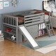 preview thumbnail 3 of 7, Gray Twin Pine Low Loft Bed with Bookcases, Drawers, Convertible Ladder, Slide