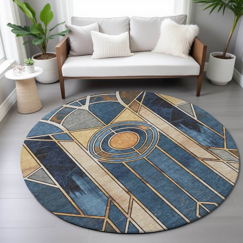 Machine Washable Indoor/Outdoor Modern Mosaic Chantille Rug