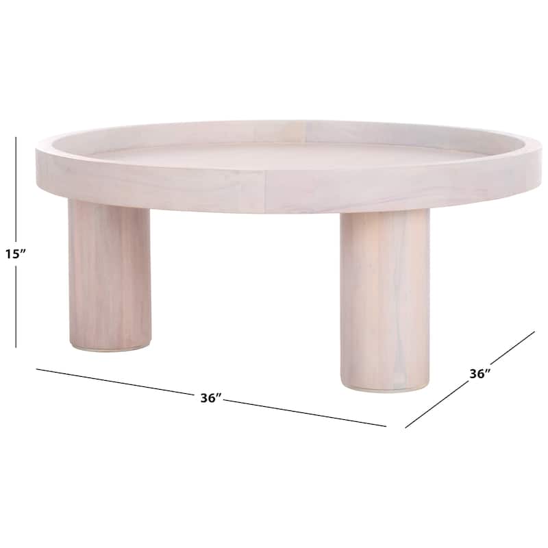 SAFAVIEH Home Meek 3 Leg Round Coffee Table - 36Wx36Dx15H - White Washed