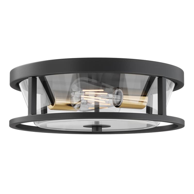 Farmhouse 2-Light Metal Frame Close to Ceiling Light with Glass Shade