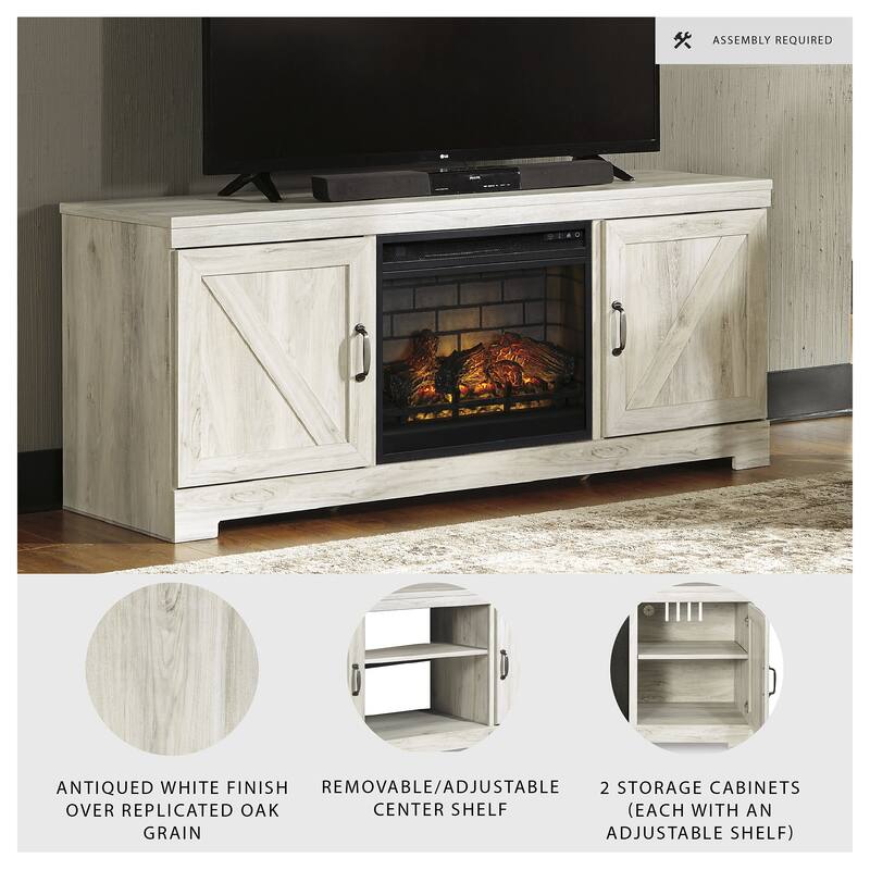 Signature Design by Ashley Bellaby Whitewash 63" TV Stand for TVs up to 72" with Electric Fireplace - 63.5"W x 19.5"D x 26"H