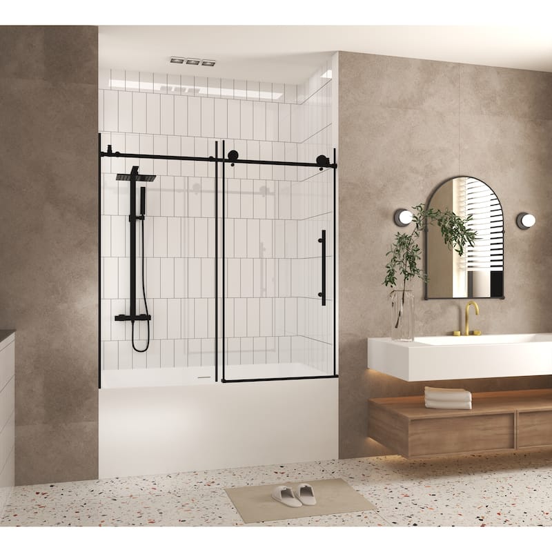 60 "W x 60" H Frameless Shower Door with Stainless Steel Handle - 60'' x 0.31'' x 60''