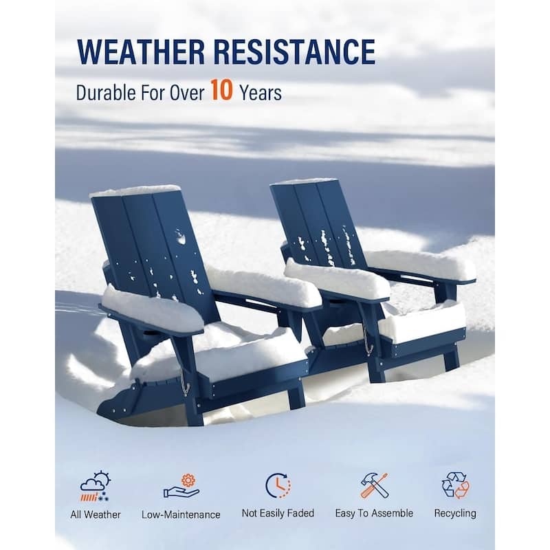 WINSOON Modern HDPE Outdoor Folding Adirondack Chair With Cup Holder Set Of 2