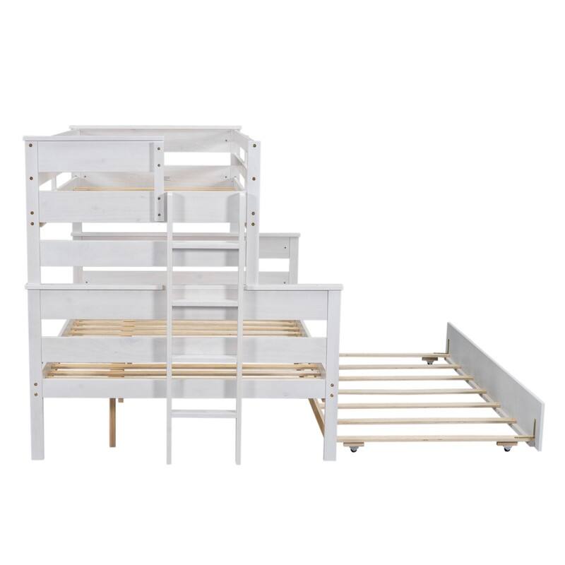Twin over Full Size Wood Bunk Bed with Twin Size Trundle
