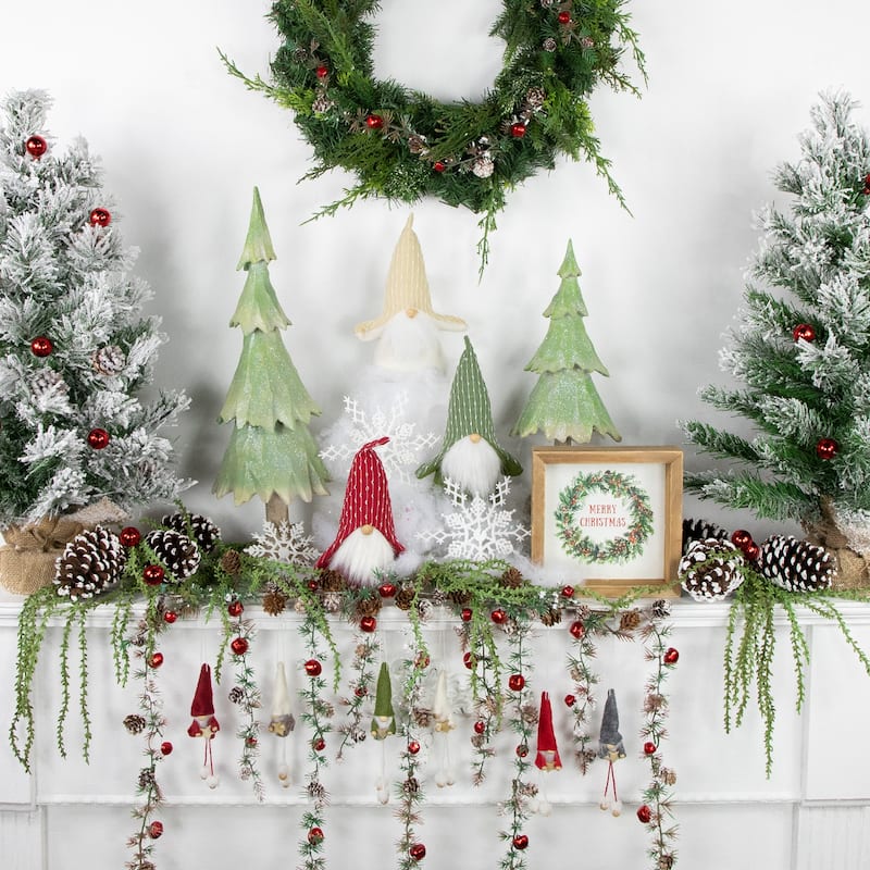 Set of 6 Gnomes with Stars Plush Christmas Ornaments 5"