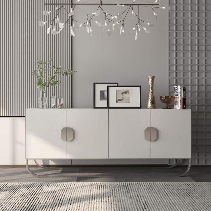 Clihome Furniture Wood 4-Door Accent Cabinet - White