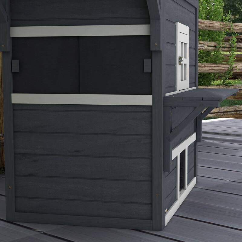 PawHut 3-Story Cat House Feral Cat Shelter, Outdoor Kitten Condo with Raised Floor - Dark Gray