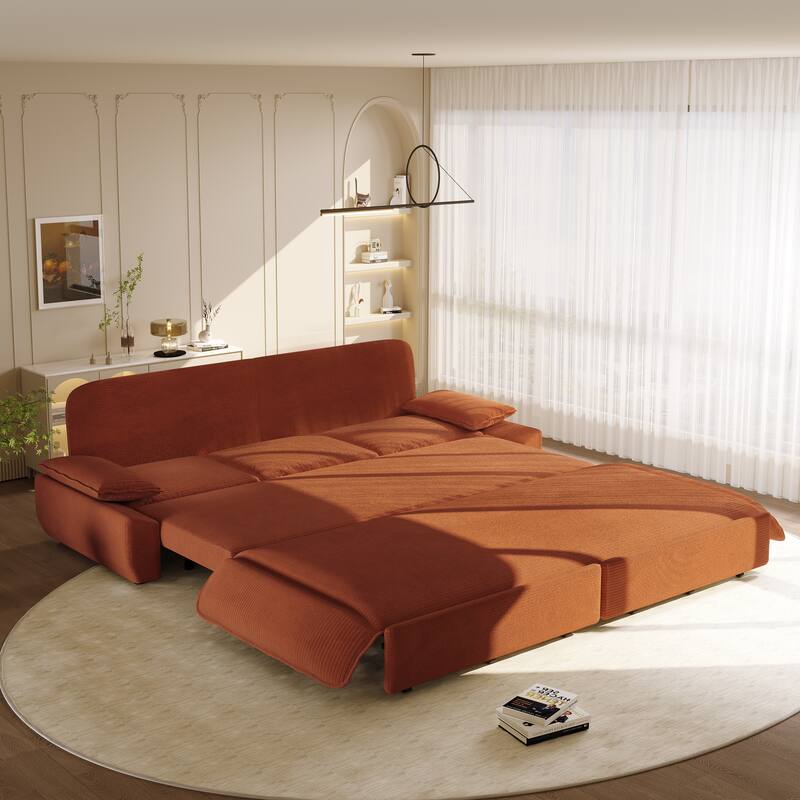 94.5" King Size Pull Out Sofa Bed, 3-in-1 Convertible Sleeper in Corduroy Fabric, Sofa Bed