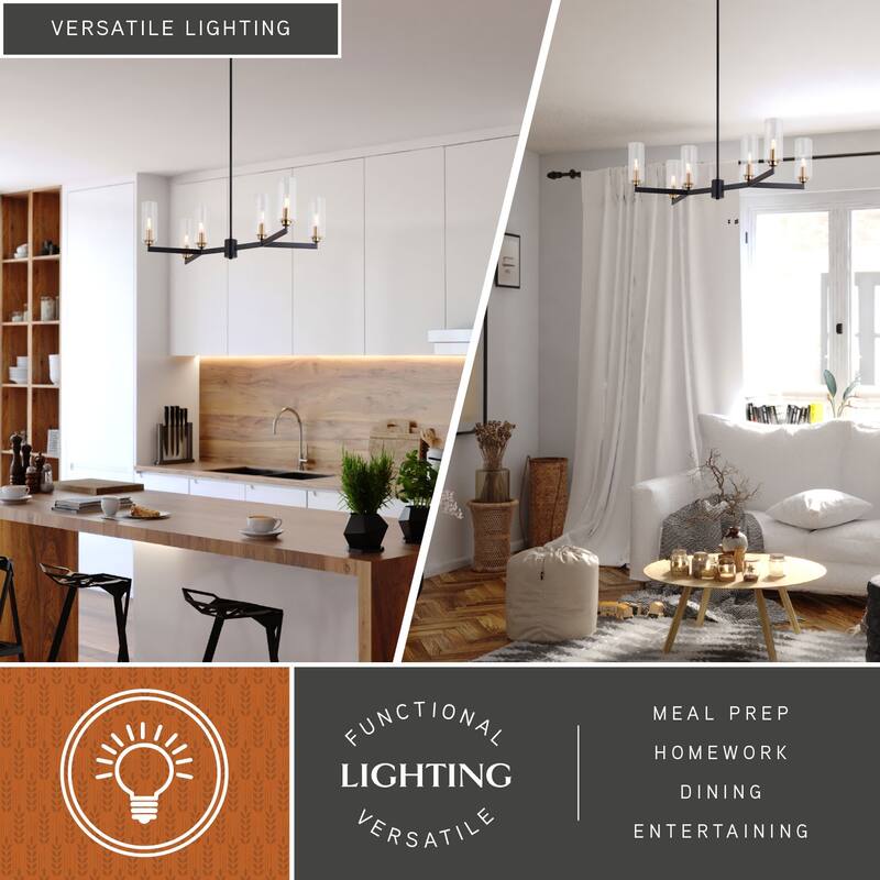 Claremont 6 Light Matte Black Contemporary Chandelier Clear Glass - 31.25-in W x 10.75-in H x 31.25-in D