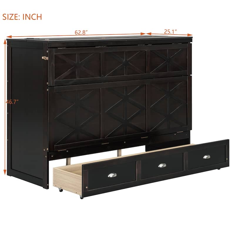 Queen Size Convertible Cabinet Bed with USB Ports by Harper&Bright Designs