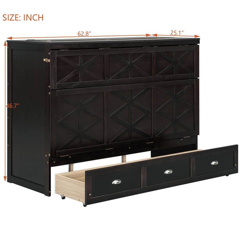 Queen Size Murphy Bed with Storage Drawers and USB Charging Vertical Cabinet Design