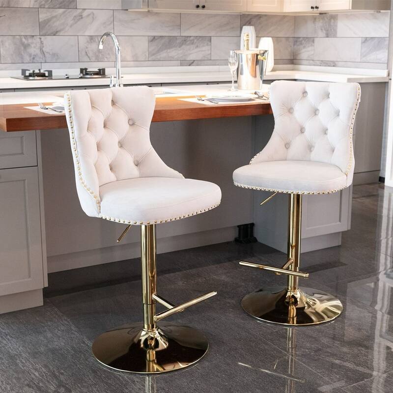 Bar stools with Backs Luxurious Velvet Swivel - Adjustable Height, Set of 2