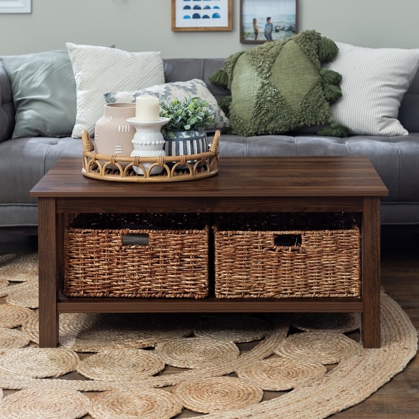 40-inch Coffee Table with Wicker Storage Baskets