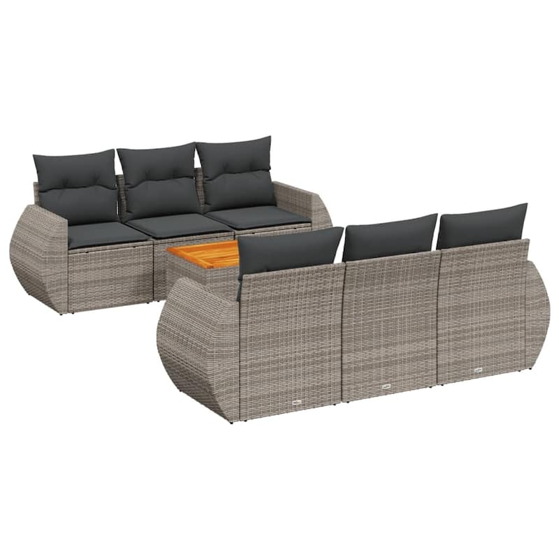 vidaXL Patio Sofa Set with Cushions Outdoor Furniture 7 Piece Poly Rattan - 24.4 x 27.6 x 27.2