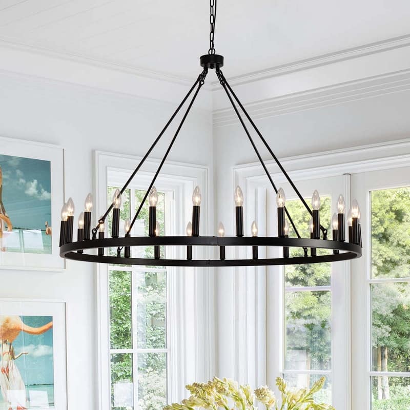 24 Lights Modern Farmhouse 48 In Round Wagon Wheel Chandelier - 48*48*33.86in - 48*48*33.86in - Black