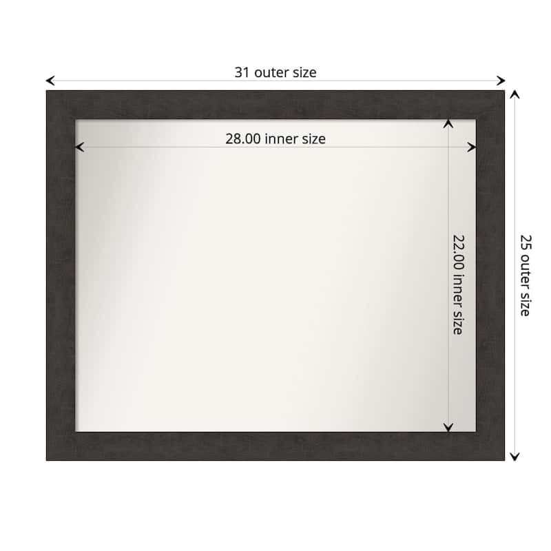 Non-Beveled Bathroom Wall Mirror - Rustic Plank Espresso Narrow Frame - 31 x 25 in - Rustic Plank Espresso Narrow