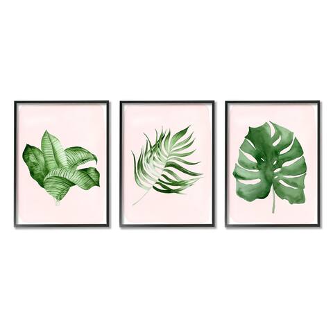 Stupell Industries Boho Palm Leaves over Pink Modern Tropical Plants 3pc Multi Piece Framed Wall Art Set - Green