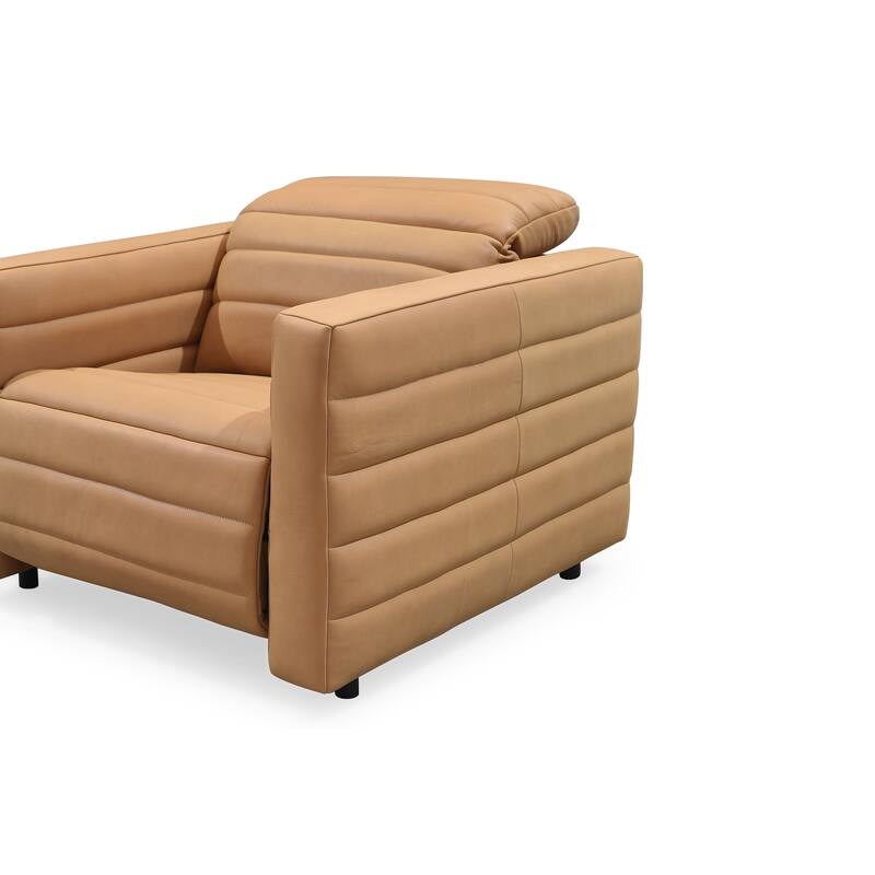 NADAAL STUDIOS Serelith Power Recliner, Channel-Tufted Top Grain Leather with Hidden Recline Function, Tan