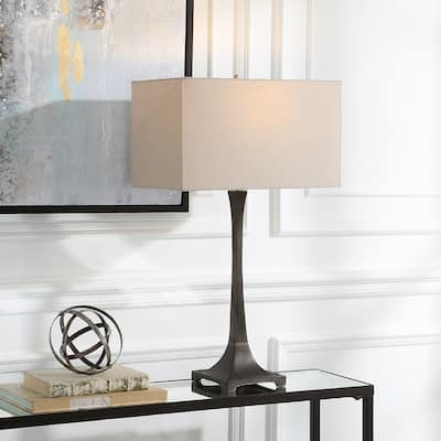 Tapered Cast Iron Table Lamp with Rectangular Shade - 29.5" - Black and Cream