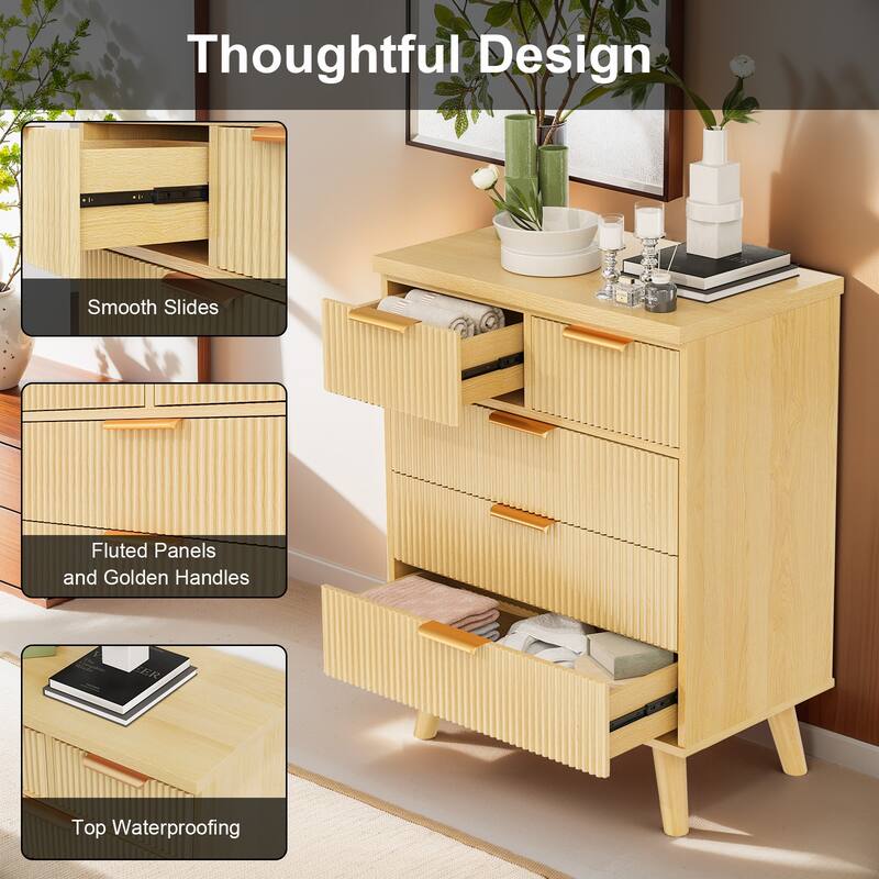 Pocassy Wide Modern Chest of Drawers 5 Drawer Dresser for Bedroom.