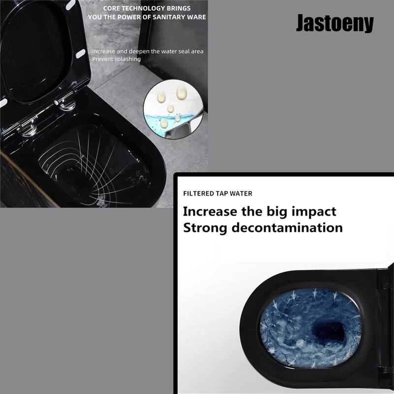 Jastoeny Black Large Pipe Ceramic One Piece Toilet with Seat