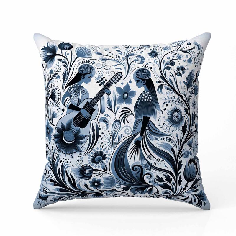 Musical Farry Faux Suede Reversible Throw Pillow White and Blue