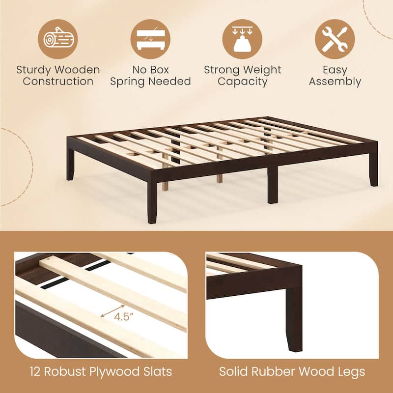 Costway Twin/Full/Queen Size Wooden Platform Bed Frame 14" with Rubber